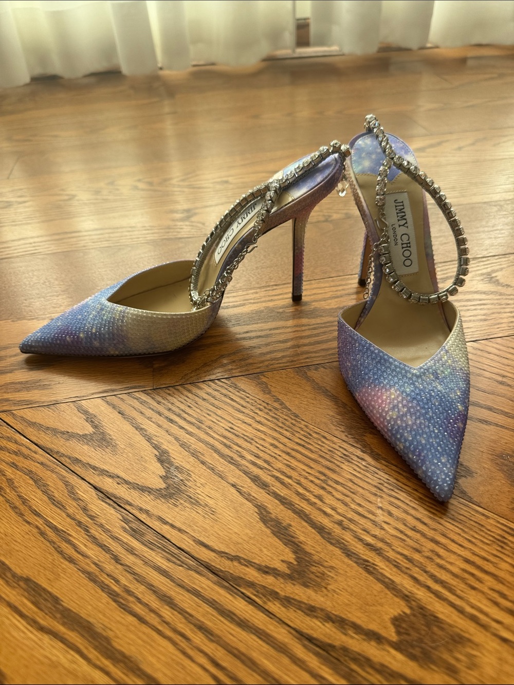 Jimmy Choo Iridescent Crystal-Ankle Pointed-Toe Pumps Purple, pink, white, Blue